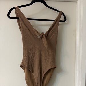 Tiger Mist Brown Tie-Front Bodysuit